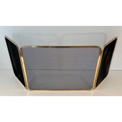 Three-Panel Polished Brass and Steel Mesh Folding Fireplace Screen