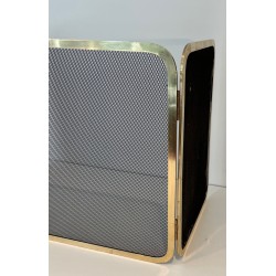 Three-Panel Polished Brass and Steel Mesh Folding Fireplace Screen