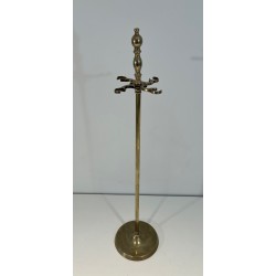 Neoclassical Style Brass Fireplace Companion Set with Stacked Ball Finials on Tripod Stand