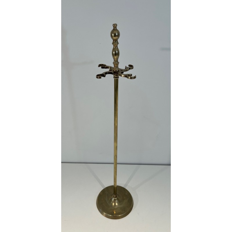 Neoclassical Style Brass Fireplace Companion Set with Stacked Ball Finials on Tripod Stand