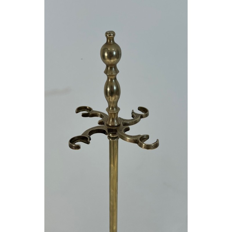 Neoclassical Style Brass Fireplace Companion Set with Stacked Ball Finials on Tripod Stand