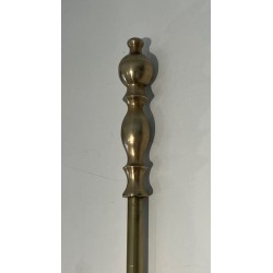 Neoclassical Style Brass Fireplace Companion Set with Stacked Ball Finials on Tripod Stand