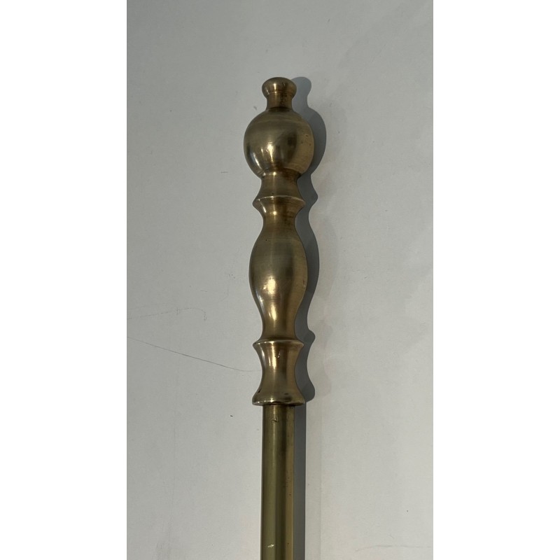 Neoclassical Style Brass Fireplace Companion Set with Stacked Ball Finials on Tripod Stand