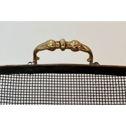 Neoclassical Style Three-Panel Expanded Steel Mesh Fireplace Screen with Brass Fleur-de-Lys. France. Circa 1940.