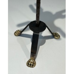 Brass and Brushed Steel Fireplace Companion Set with Claw Feet, Attributed to Maison Jansen. France. Circa 1940.