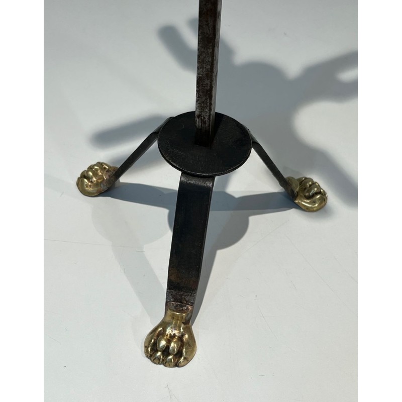 Brass and Brushed Steel Fireplace Companion Set with Claw Feet, Attributed to Maison Jansen. France. Circa 1940.