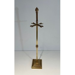 Neoclassical Style Finely Chased Bronze and Brass Fireplace Companion Set with Reticulated Ball Finials. France. Circa 1930.