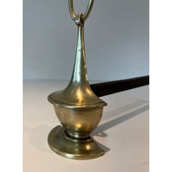 Paire de Chenets en Bronze de Style Néoclassique en Forme de Lampe à Huile à Anneau. Angleterre. Vers 1960.