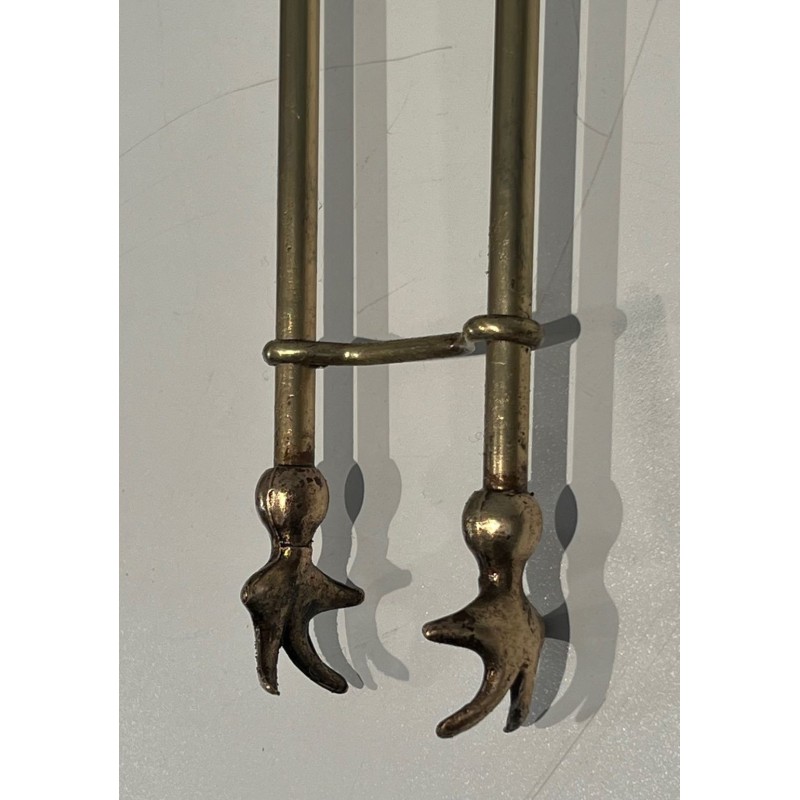 Neoclassical Style Brass Fireplace Companion Set with Pineapple Finials, in the Manner of Maison Jansen. France. Circa 1970.