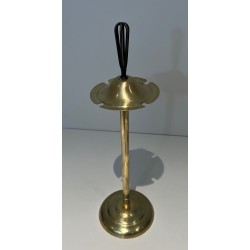 Design Fireplace Companion Set in Black Lacquered Metal and Polished Brass. France. Circa 1970.