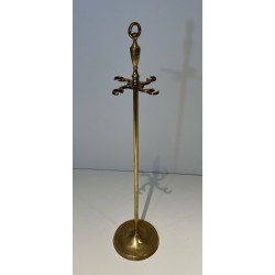 Neoclassical Style Brass Fireplace Companion Set with Horse Head Finials, in the Manner of Maison Jansen. France. Circa 1950.