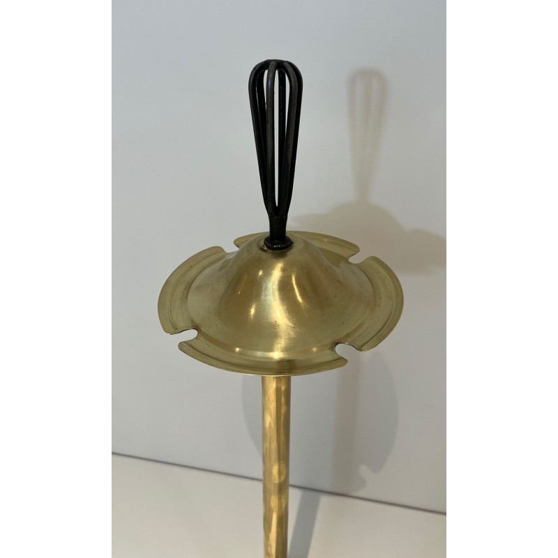 Design Fireplace Companion Set in Black Lacquered Metal and Polished Brass. France. Circa 1970.