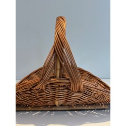 Rattan Wicker Log Basket of D-Shaped Form with Arched Carrying Handle. France. Circa 1970.