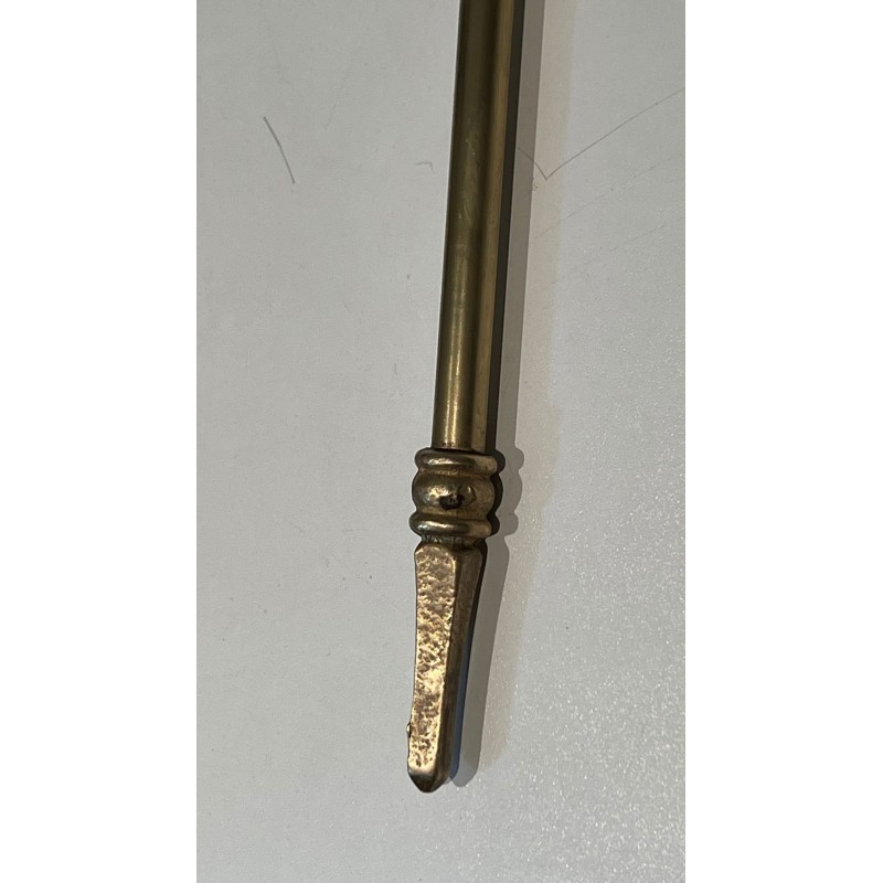 Neoclassical Style Brass Fireplace Companion Set with Horse Head Finials, in the Manner of Maison Jansen. France. Circa 1950.