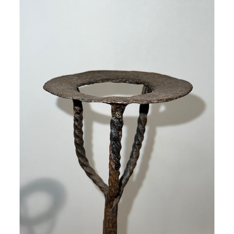 Pair of Monumental Wrought Iron Landiers with Pot-Ring Crowns and Ratchet Uprights. France. 18th Century.