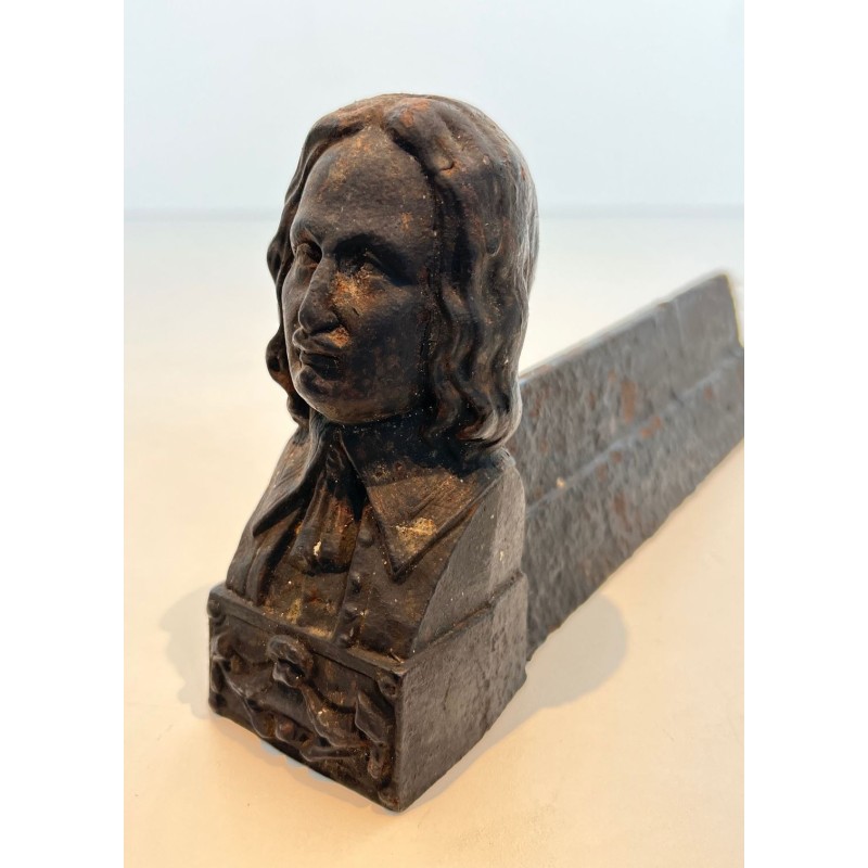 Pair of Cast Iron Andirons with Portrait Busts of Beethoven. France. Circa 1900.