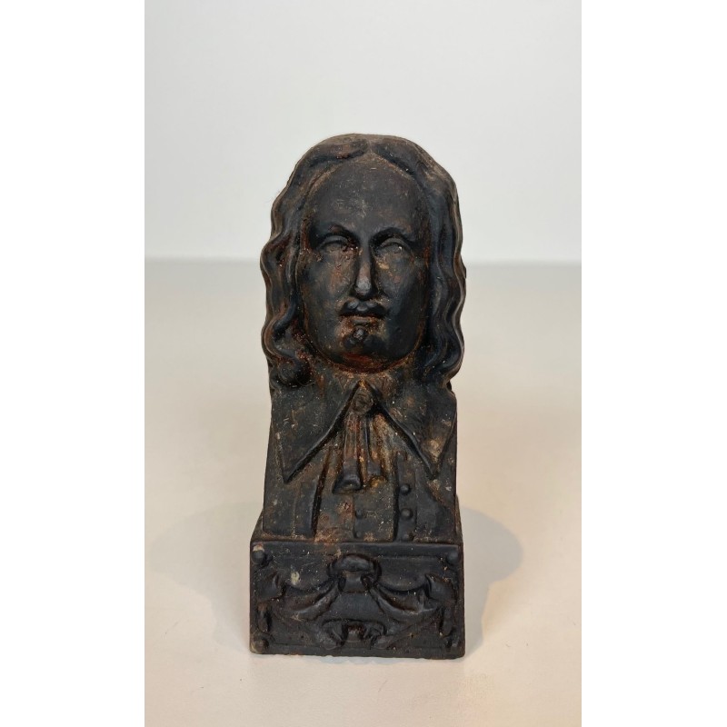Pair of Cast Iron Andirons with Portrait Busts of Beethoven. France. Circa 1900.