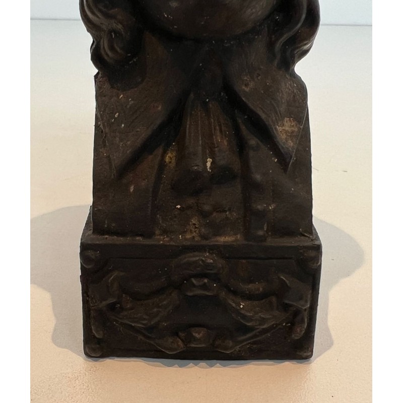 Pair of Cast Iron Andirons with Portrait Busts of Beethoven. France. Circa 1900.