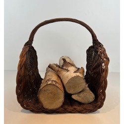 Rattan Wicker Log Basket with Arched Carrying Handle. France. Circa 1970.