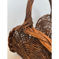 Rattan Wicker Log Basket with Arched Carrying Handle. France. Circa 1970.