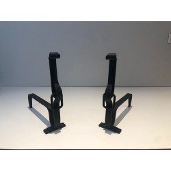 Pair of Wrought Iron Andirons of "Ceinture" Belt Model. France. Circa 1950.