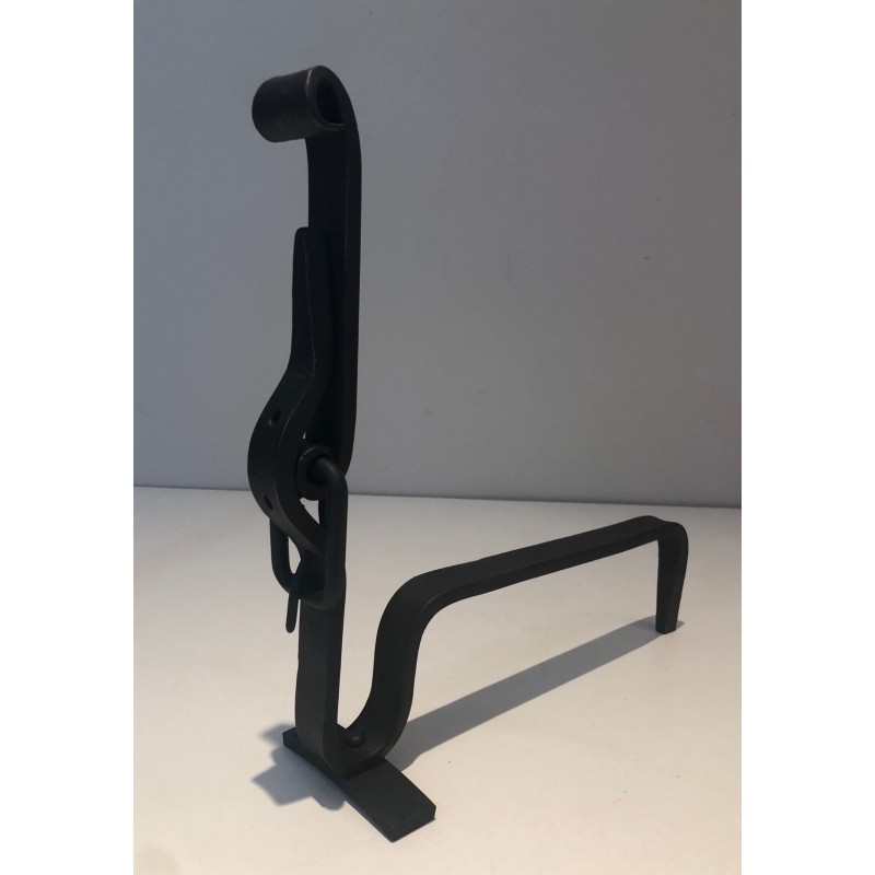 Pair of Wrought Iron Andirons of "Ceinture" Belt Model. France. Circa 1950.