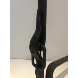 Pair of Wrought Iron Andirons of "Ceinture" Belt Model. France. Circa 1950.