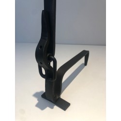 Pair of Wrought Iron Andirons of "Ceinture" Belt Model. France. Circa 1950.