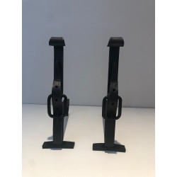 Pair of Wrought Iron Andirons of "Ceinture" Belt Model. France. Circa 1950.