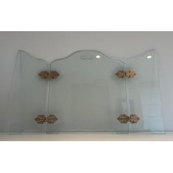 Pare-Feu Pliant Moderniste en Verre avec Médaillons de Charnières en Bronze Ornées. France. Vers 1970.