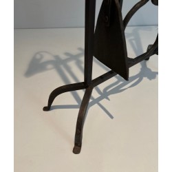 Modernist Wrought Iron Fireplace Companion Set with Stylized Deer Head Finials. France. Circa 1940.