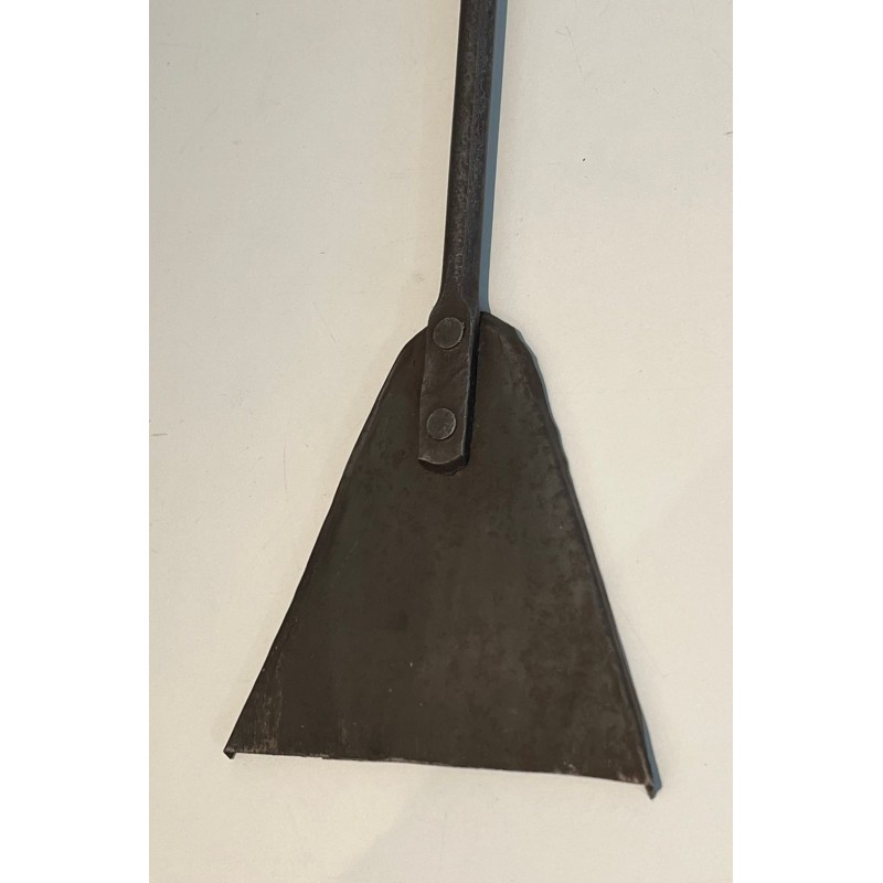 Modernist Wrought Iron Fireplace Companion Set with Stylized Deer Head Finials. France. Circa 1940.