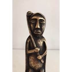 Pair of Bronze Andirons with Seated Shaman Figures, Monogrammed Anton Prinner. France. Circa 1930.