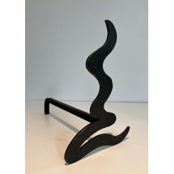 Pair of Modernist Steel Andirons with Sinuous Wave-Cut Silhouette. France. Circa 1970.