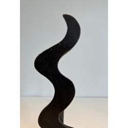 Pair of Modernist Steel Andirons with Sinuous Wave-Cut Silhouette. France. Circa 1970.