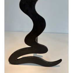 Pair of Modernist Steel Andirons with Sinuous Wave-Cut Silhouette. France. Circa 1970.