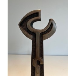 Pair of Modernist Cast Iron Andirons with Open-Ring Finials. France. Circa 1950.