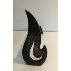 Pair of Modernist Cut-Steel Flame-Form Andirons. France. Circa 1970.