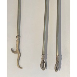 Neoclassical Brass Fireplace Companion Set with Duck-Head Sphere Finial. France. Circa 1970.