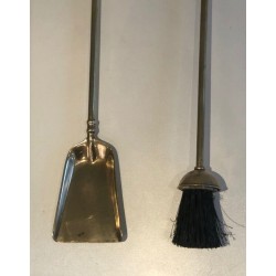 Neoclassical Brass Fireplace Companion Set with Duck-Head Sphere Finial. France. Circa 1970.