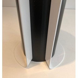 Black and White Lacquered Modernist Fireplace Companion Set with Cylindrical Stand. France. Circa 1980.