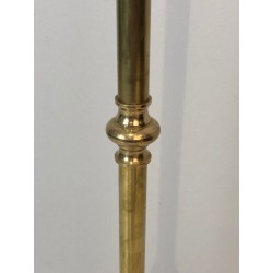 Brass Fireplace Companion Set with Angled Duck-Head Handles on Stand. In the Style of Maison Jansen. France. Circa 1970.