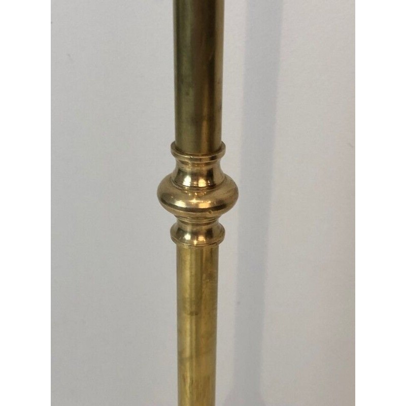 Brass Fireplace Companion Set with Angled Duck-Head Handles on Stand. In the Style of Maison Jansen. France. Circa 1970.