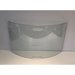 Large Curved Clear Glass Fireplace Screen with Integral Handle. France. Circa 1980.