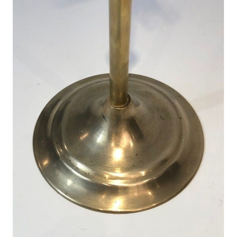 Brass Fireplace Companion Set with Angled Duck-Head Handles on Stand. In the Style of Maison Jansen. France. Circa 1970.