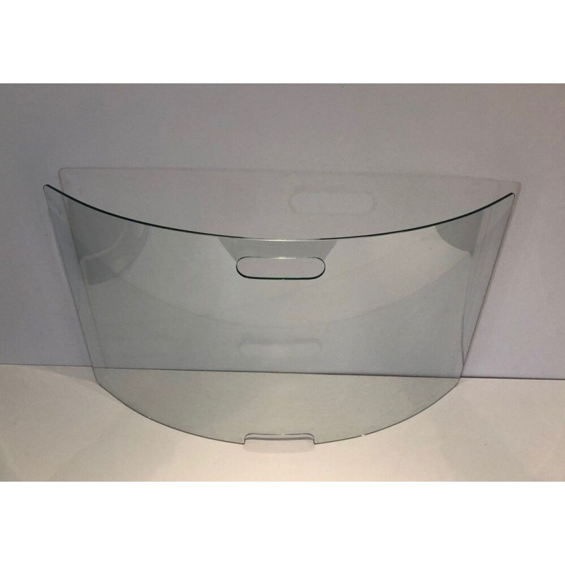Large Curved Clear Glass Fireplace Screen with Integral Handle. France. Circa 1980.