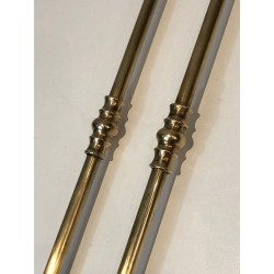 Brass Fireplace Companion Set with Angled Duck-Head Handles on Stand. In the Style of Maison Jansen. France. Circa 1970.