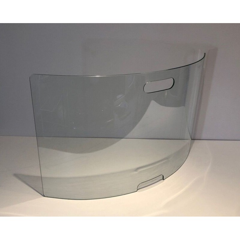 Grand Pare-Feu Design en Verre Clair Galbé à Poignée Intégrée. France. Vers 1980.
