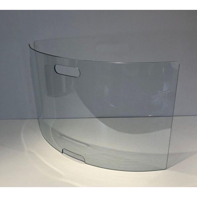 Grand Pare-Feu Design en Verre Clair Galbé à Poignée Intégrée. France. Vers 1980.