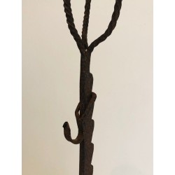 Pair of Tall Wrought Iron Landiers with Cup Finials. France. 17th Century.